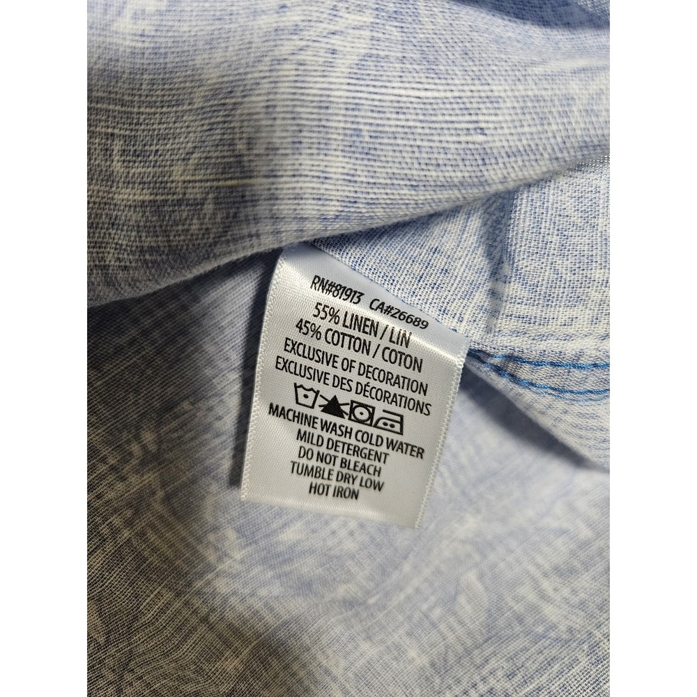 ROBERT GRAHAM‎ Men's Abstract Floral Plaid Linen Large Blue Short Sleeve Shirt - Picture 4 of 8